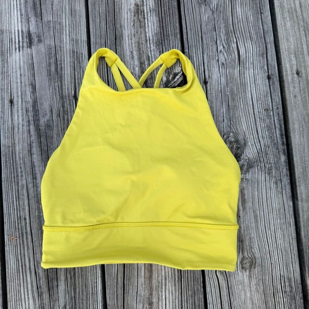 Lululemon Bra Women 2 Yellow Energy High-Neck Longline Bra - Picture 2 of 3